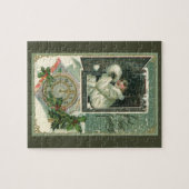 Vintage Neujahrsgrüße, Viktorianisches Mädchenfens Puzzle (Horizontal)