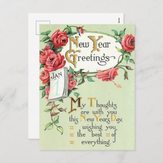 Vintage Neujahrskarte Feiertagspostkarte (Vorne/Hinten)