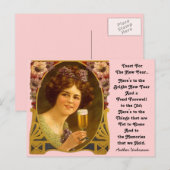 Vintage Neujahrskarten Toast Champagne Girl Postka Feiertagspostkarte (Vorne/Hinten)