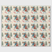 Vintage Neujahrsschlittenfahren Kinder Winterlands Geschenkpapier (Flach)