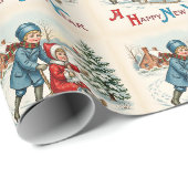 Vintage Neujahrsschlittenfahren Kinder Winterlands Geschenkpapier (Rolleneckpunkt)