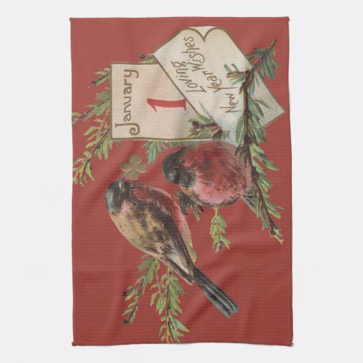 Vintage Neujahrsvögel Handtuch (Vertikal)