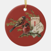 Vintage Neujahrsvögel Keramikornament (Vorne)