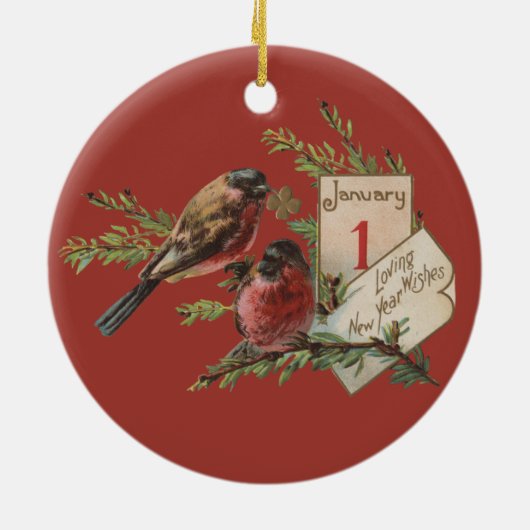 Vintage Neujahrsvögel Keramikornament (Hinten)