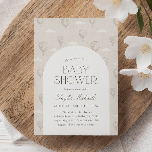 Vintage neutrale Heißluftballon Babydusche Einladung