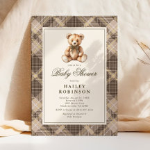 Vintage neutrale karierte Teddybär-Babyparty