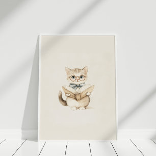 Vintage neutrale süße Katze mit Kinderzimmer-Kunst Poster