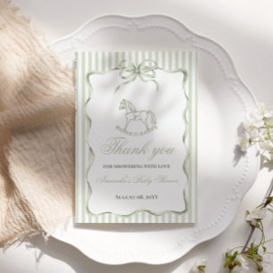 Vintage Neutraler Oliv Schaukelpferd Baby Shower Dankeskarte