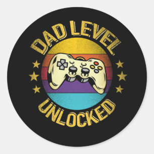 Vintage New Dad Level Freigeschaltet Tag Für Gamer Runder Aufkleber