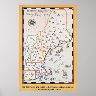 Vintage New England Karte Sommer Reise Poster