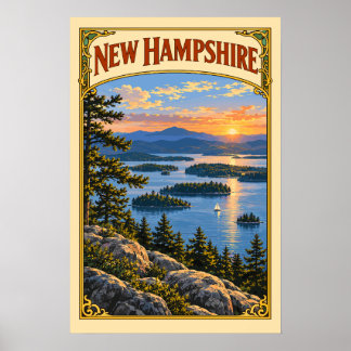 Vintage New Hampshire Lake Winnipesaukee Reise Poster