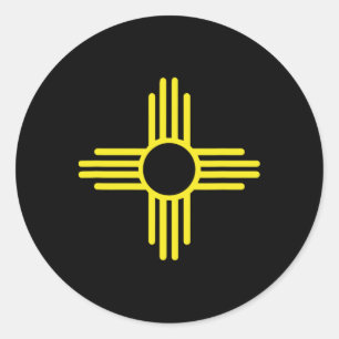 Vintage New Mexico Flagge Zia Sonne Retro abgenutz Runder Aufkleber
