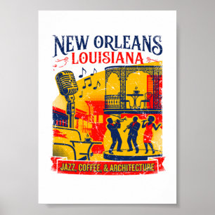 Vintage New Orleans Jazz Kaffee und Architektur Poster