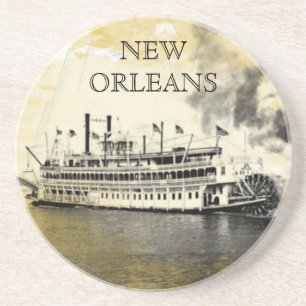 Vintage New Orleans River Stern Wheeler Untersetze Sandstein Untersetzer