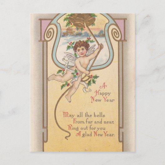 Vintage New Year Cherub Feiertagspostkarte (Vorderseite)