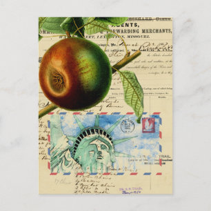 Vintage New York Apfel Statue of Liberty Collage Postkarte