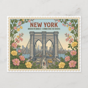 Vintage New York Brooklyn Bridge Skyline Postkarte