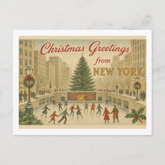 Vintage New York Christmas Greeting Postkarte (Vorderseite)