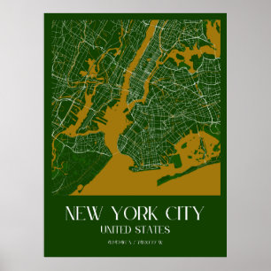 Vintage New York City Karte - Stylisches Grün und Poster