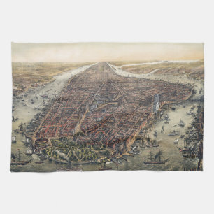 Vintage New York City, Manhattan, Brooklyn Bridge Geschirrtuch