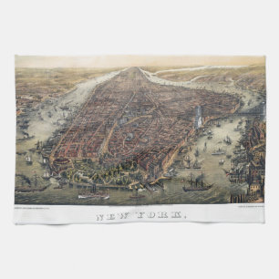 Vintage New York City, Manhattan, Brooklyn Bridge Geschirrtuch