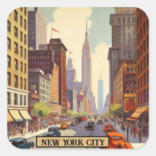 Vintage-New-York-City-Manhattan-Straßenszene Retro Quadratischer Aufkleber