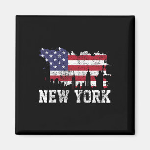 Vintage New York City Nyc Skyline USA Flagge Ameri Magnet