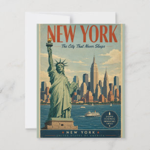 Vintage New York City Reiseplakat mit Statue von Mitteilungskarte