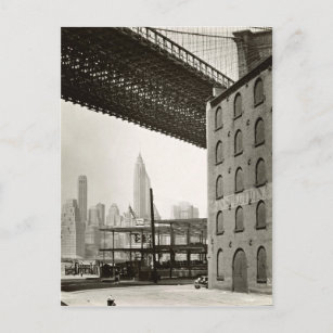 Vintage New York City Skyline Brooklyn Bridge Postkarte