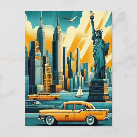 Vintage New York City Skyline Postkarte (Vorderseite)
