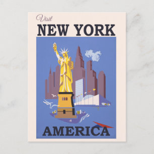 Vintage New York City Skyline Statue of Liberty Postkarte