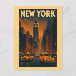 Vintage New York City Street Taxi Travel Postkarte