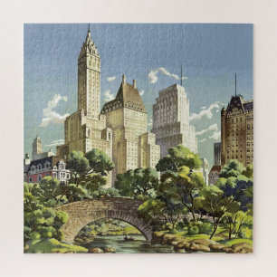 Vintage New York City Travel Scenic Illustration Puzzle