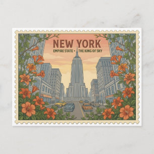 Vintage New York Empire State Building Skyline Tra Postkarte