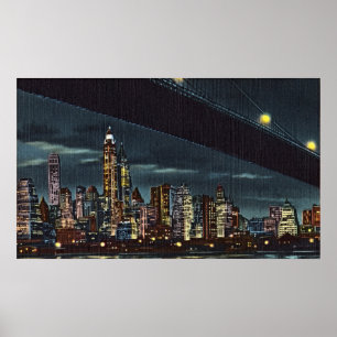 Vintage New York Skyline in der Nacht Poster