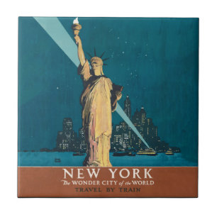 Vintage New York Wonder City Freiheitsstatue Kunst Fliese