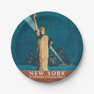 Vintage New York Wonder City Freiheitsstatue Kunst Pappteller