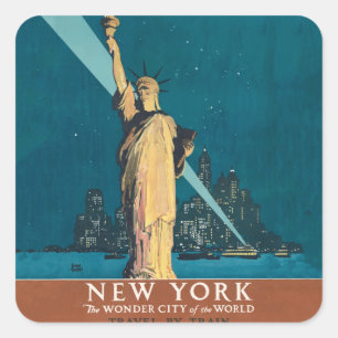 Vintage New York Wonder City Freiheitsstatue Kunst Quadratischer Aufkleber