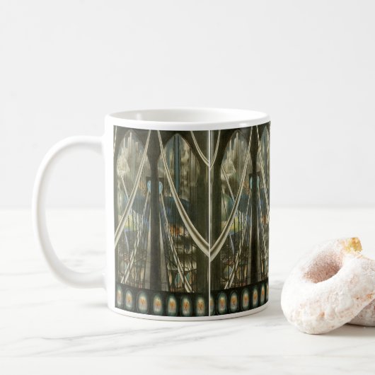 Vintage New Yorker Architektur, Brooklyn Bridge Kaffeetasse (Mit Donut)