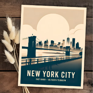 Vintage New Yorker East River Skyline im WPA-Stil Postkarte