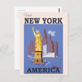 Vintage New Yorker Skyline-Freiheitsstatue Postkarte (Vorne/Hinten)