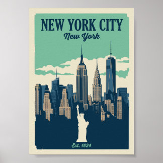 Vintage New Yorker Skyline Poster