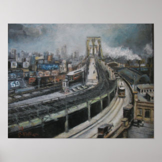 Vintage New Yorker Stadtmalerei Brooklyn Bridge Poster