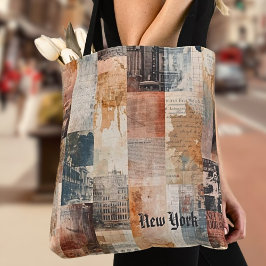 Vintage New Yorker Urbaner Collage-Kunst Tasche