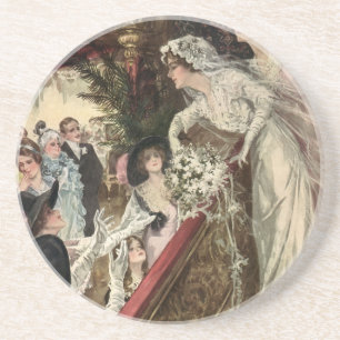 Vintage Newlyweds, Viktorianische Bride Tossing Bo Sandstein Untersetzer
