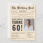 Vintage Newspaper 60th Milestone Birthday Photo Einladung (Vorderseite)