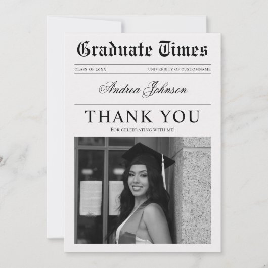 Vintage Newspaper Foto Graduation Party Danke (Vorderseite)