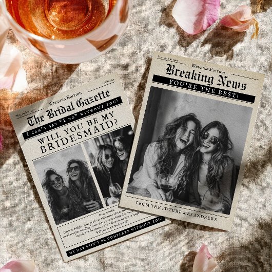 Vintage Newspaper Funny Be my Bridesmaid Proposal Einladung