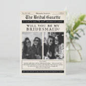 Vintage Newspaper Funny Be my Bridesmaid Proposal Einladung (Stehend Vorderseite)