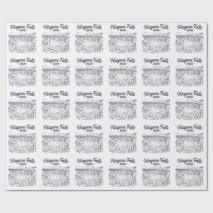Vintage Niagara Falls 2026 Linienkunst-Skizze Geschenkpapier